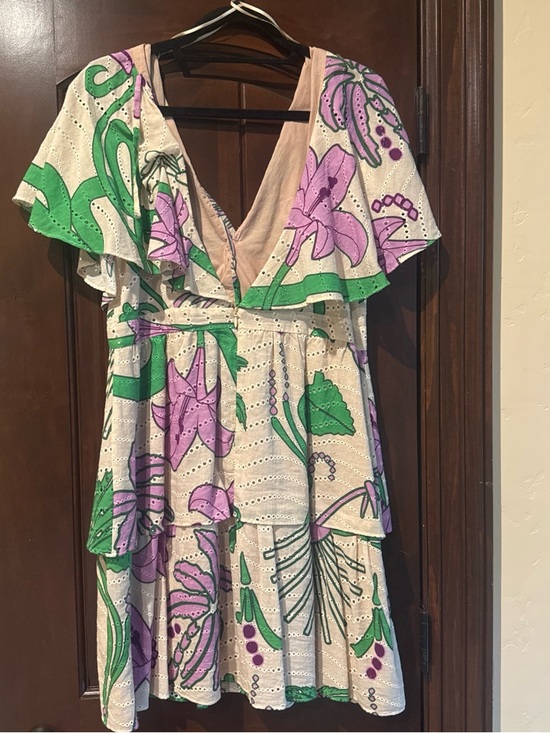 Floral Eyelet Mini Dress in Purple & Green - Picture 2 of 3